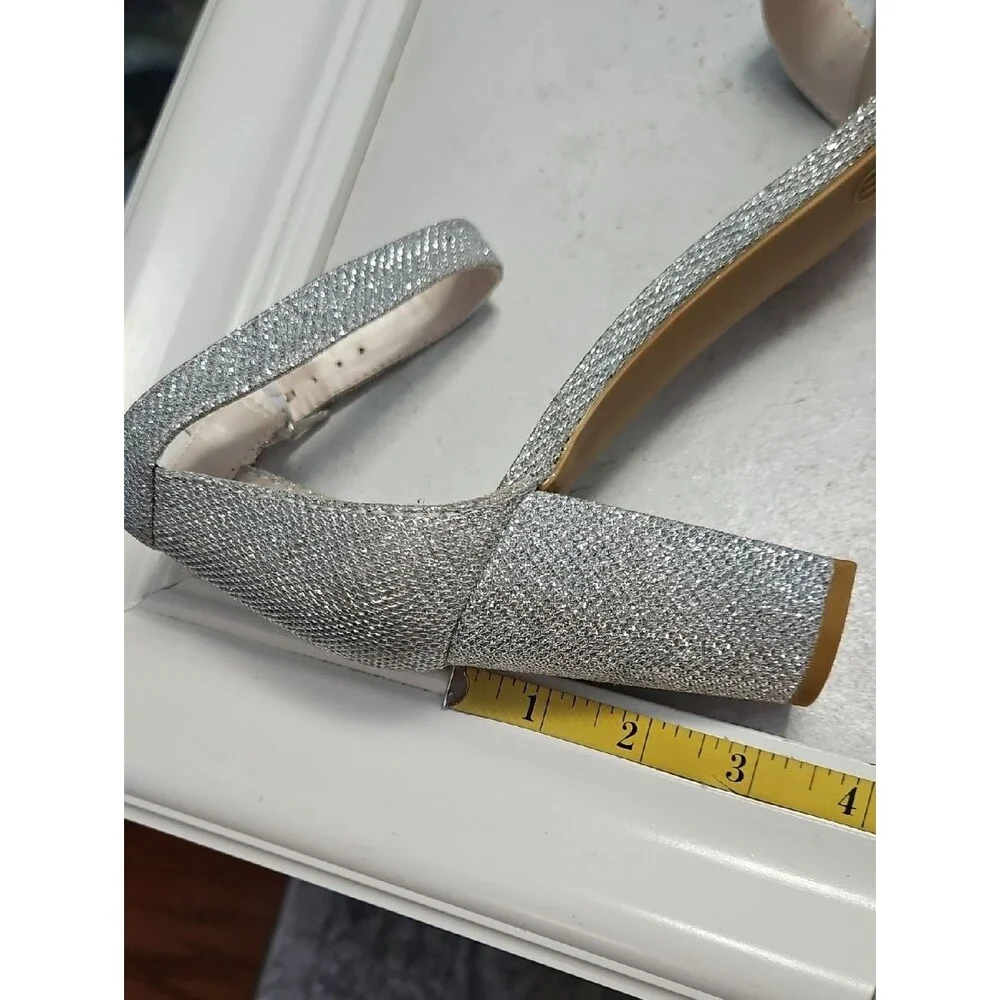 David's Bridal Arya Silver Glitter Ankle-Strap Block Heel Sandals - Women  11